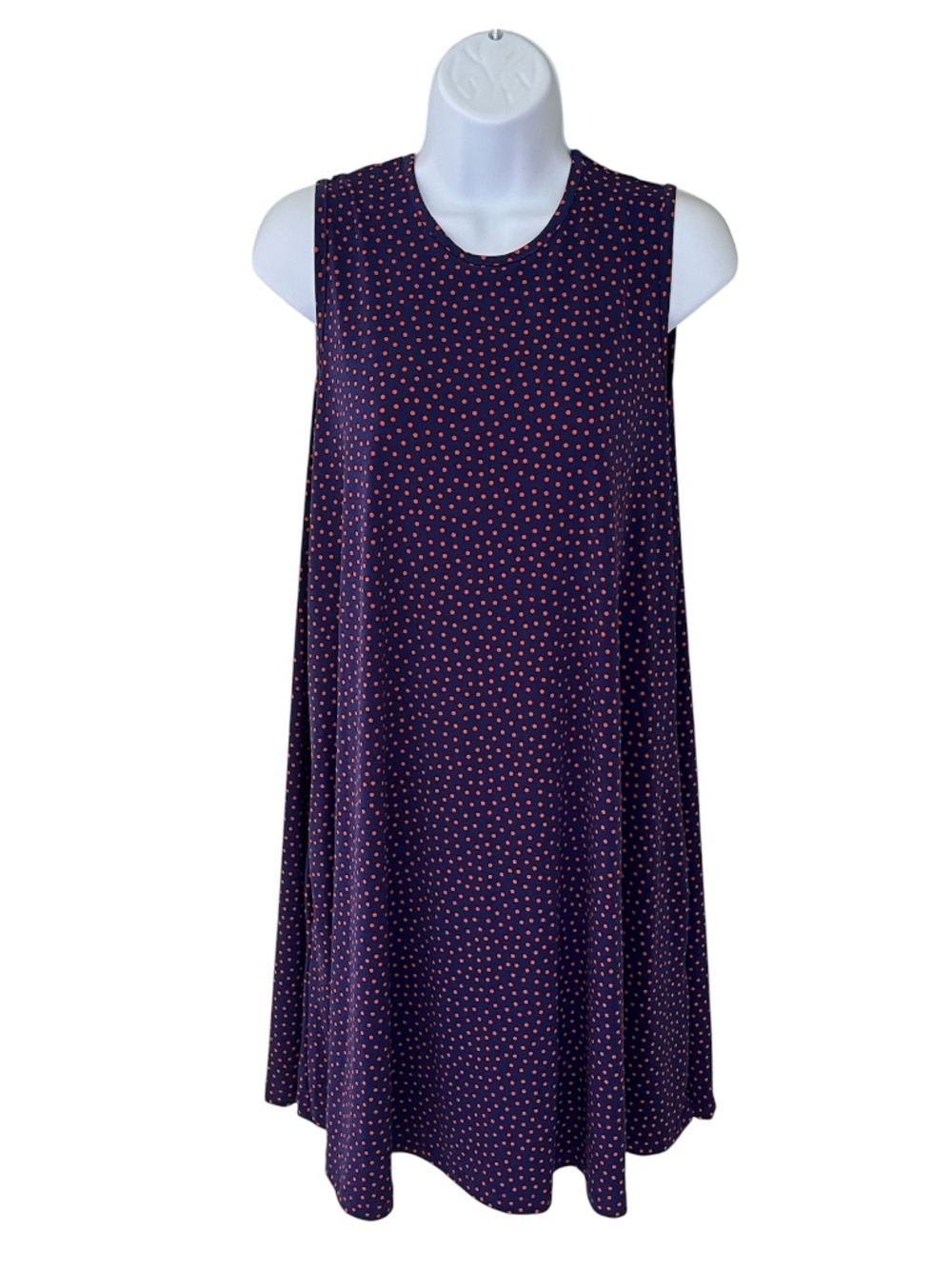 Nicole Miller knit sleeveless navy and red swing dress, size small.